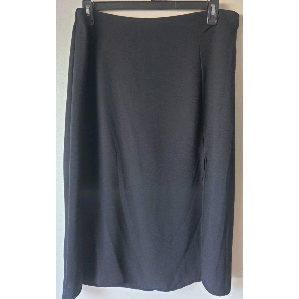 And Now‎ This Women's Black Midi Skirt Left Mid-thigh Slit Elastic Waist Size 1X